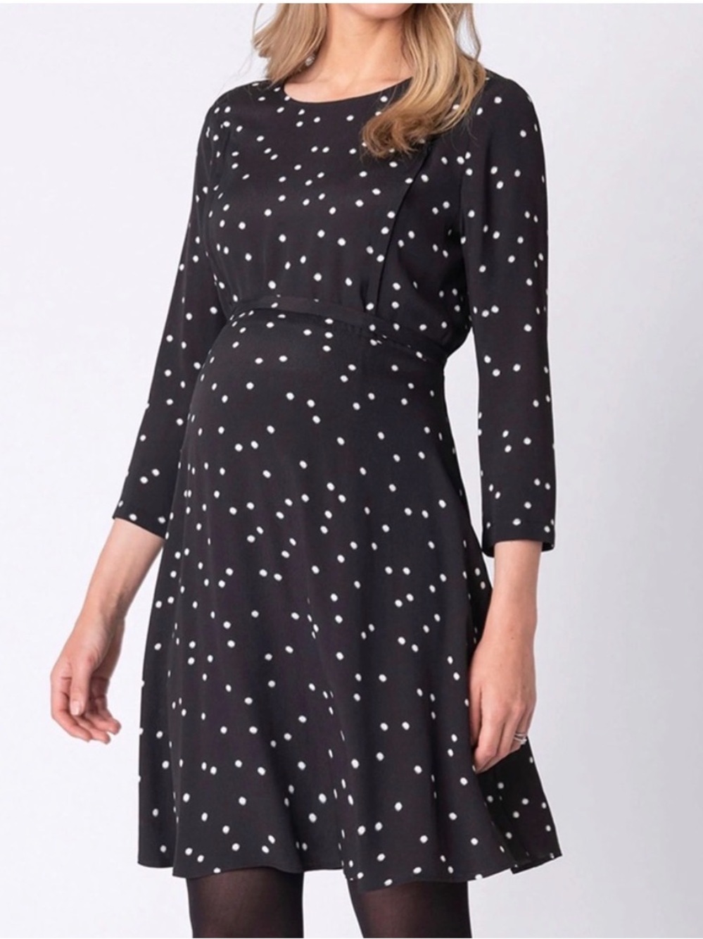 Seraphine Black & White Polka Dot Long Sleeve Maternity Dress. Nursing Friendly!